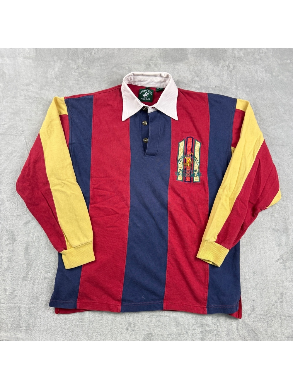 Beverly Hills Polo Club Men’s M Rugby Shirt Colorblock Stripe Heritage Vintage